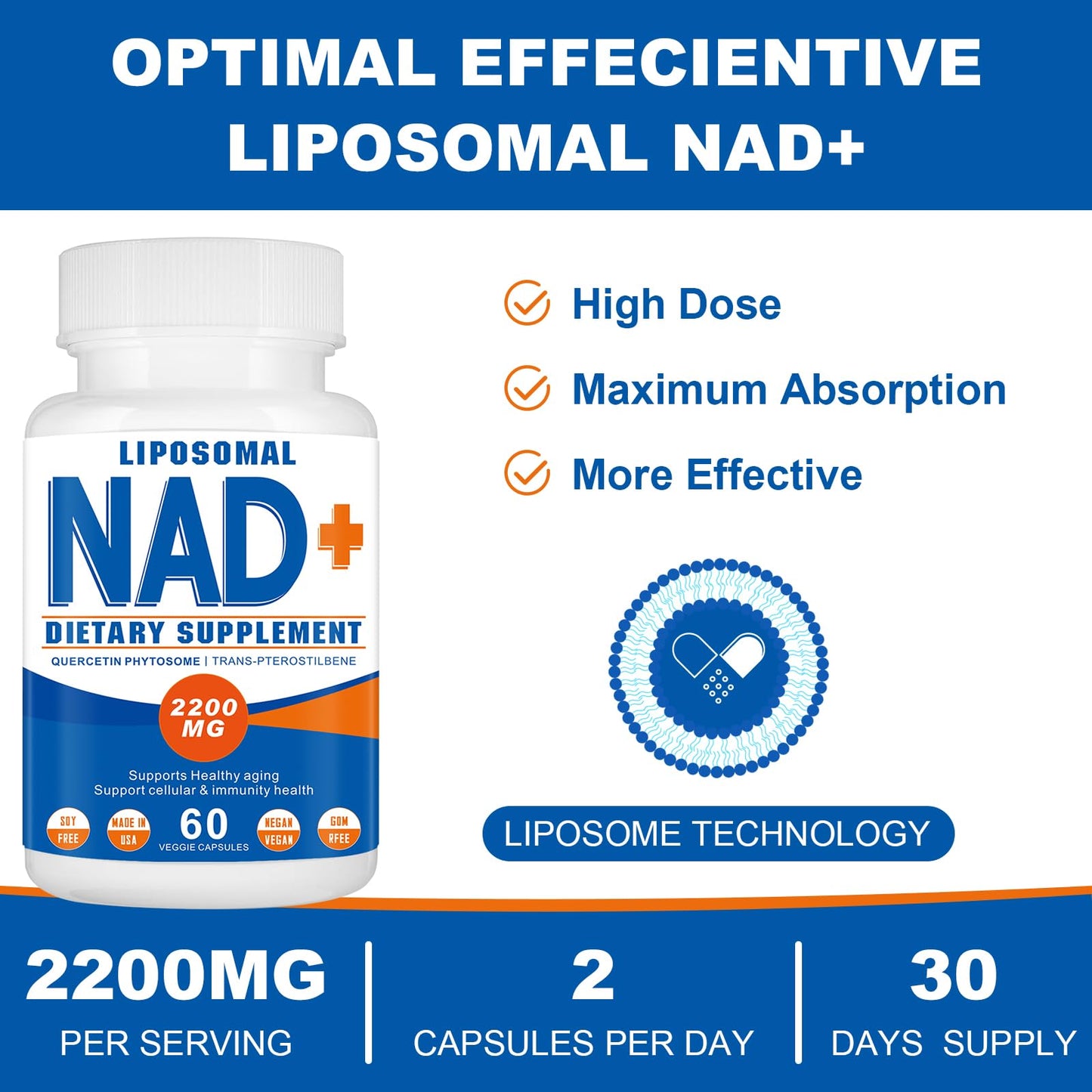 Spliferkou 2200mg Liposomal NAD+ Supplement - Enhances Cell Energy & Aging Defese, 60 Capsules - Maple Wellness Supplements