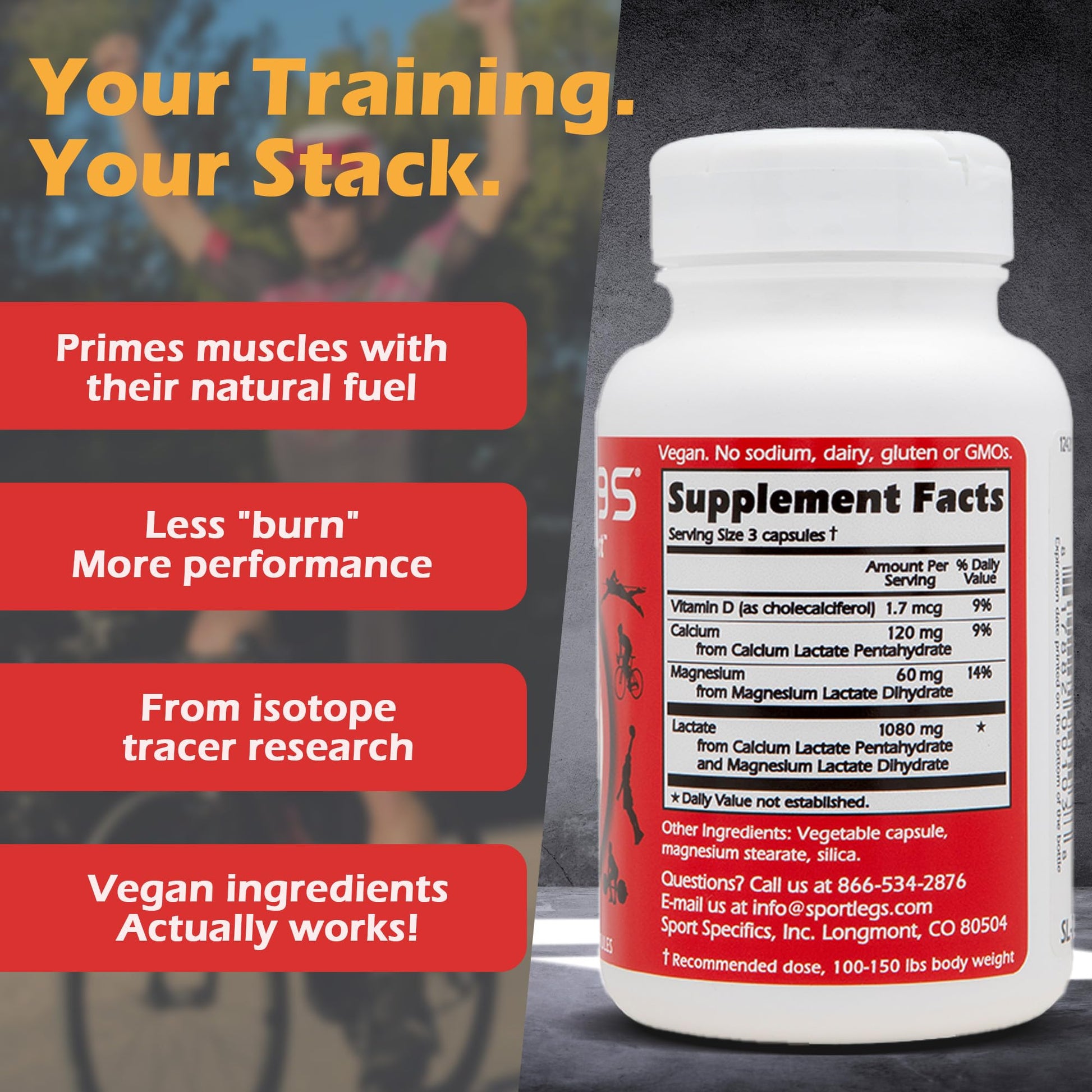 SPORTLEGS Pre-Exercise Metabolic Primer for Runners, Cyclists and Endurance Athletes - Helps Muscles Use Lactate as Fuel for Smoother, Longer-Lasting Efforts - NSF Certified for Sport - 120 Capsules - Maple Wellness Supplements
