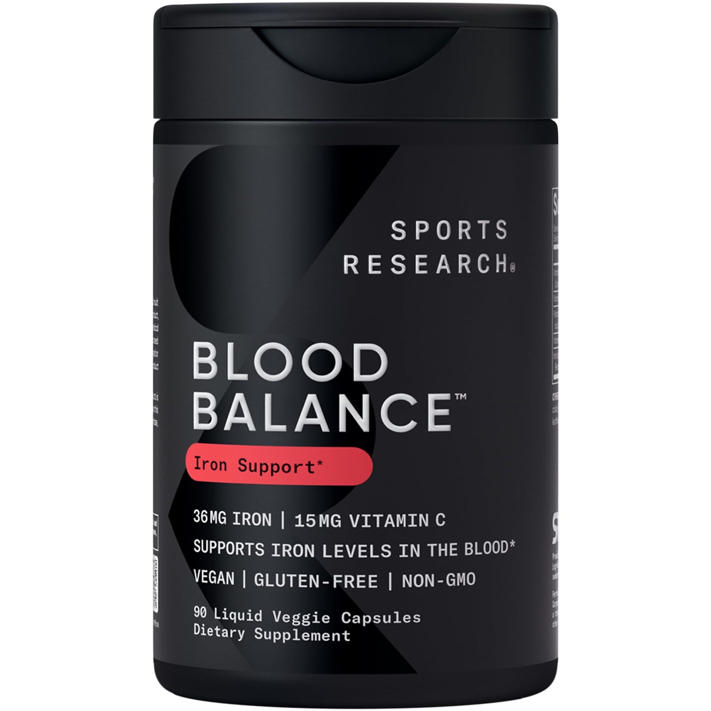 Sports Research® Blood Balance Iron Supplement - 36 MG Iron + Folate & Vitamin C for Absorption - Red Blood Cell Support for Women & Men* - Vegan Certified · Non-GMO · Gluten-Free - 90 Capsules - Maple Wellness Supplements