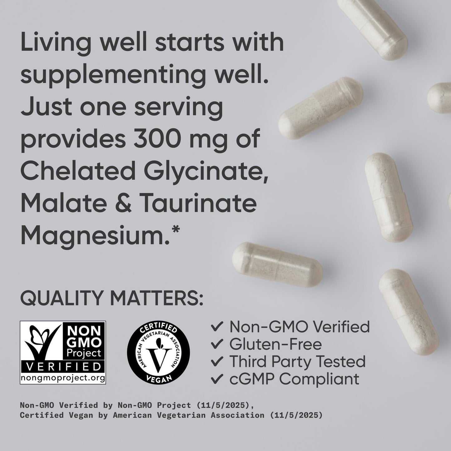 Sports Research® Chelated Triple Magnesium Complex with Glycinate, Taurinate & Malate (Chelamax®) for Enhanced Bioavailability* - 300 mg per Serving, Non-GMO, Certified Vegan, 120 Veggie Capsules - Maple Wellness Supplements