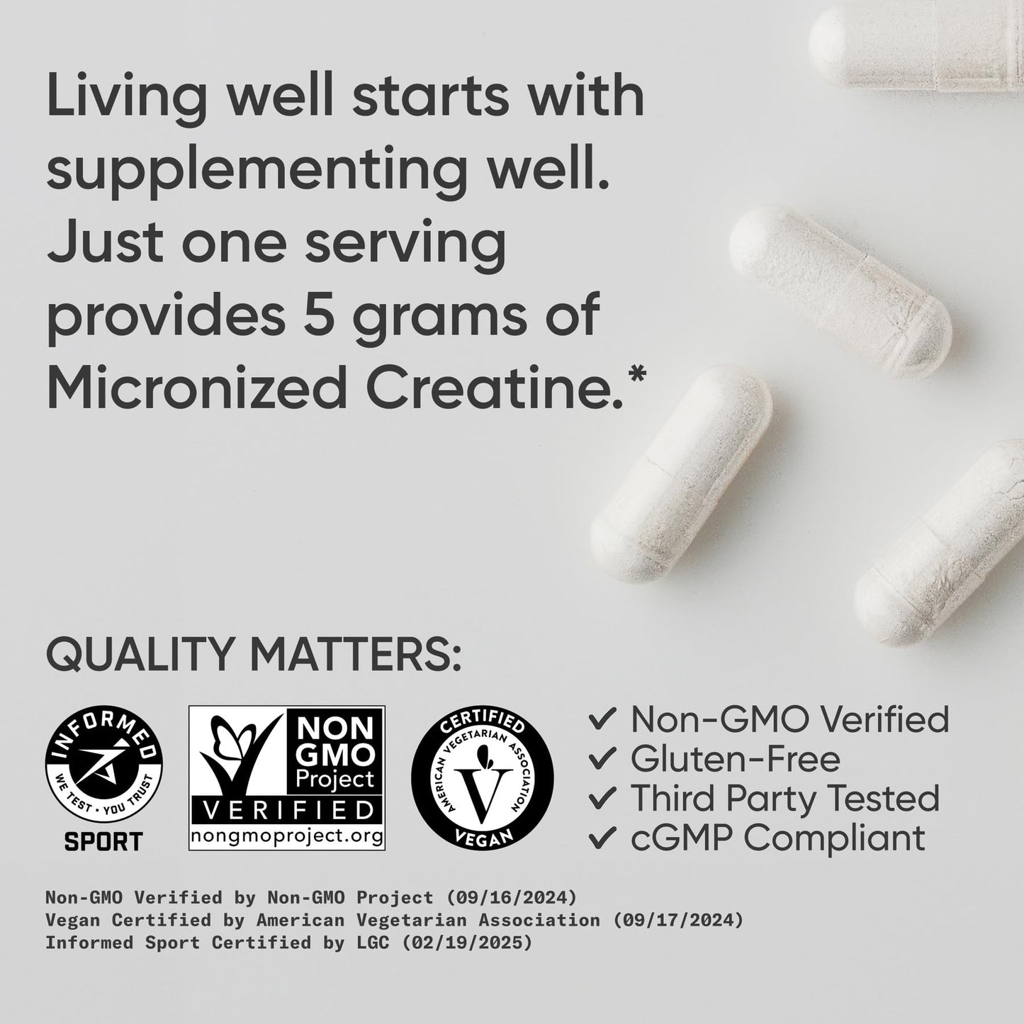 Sports Research® Creatine Monohydrate Capsules - Supports Workout Recovery, Lean Muscle gain, Performance and Strength* - Non-GMO, Vegan Certified - 5g per Servings - 30 Servings - Maple Wellness Supplements