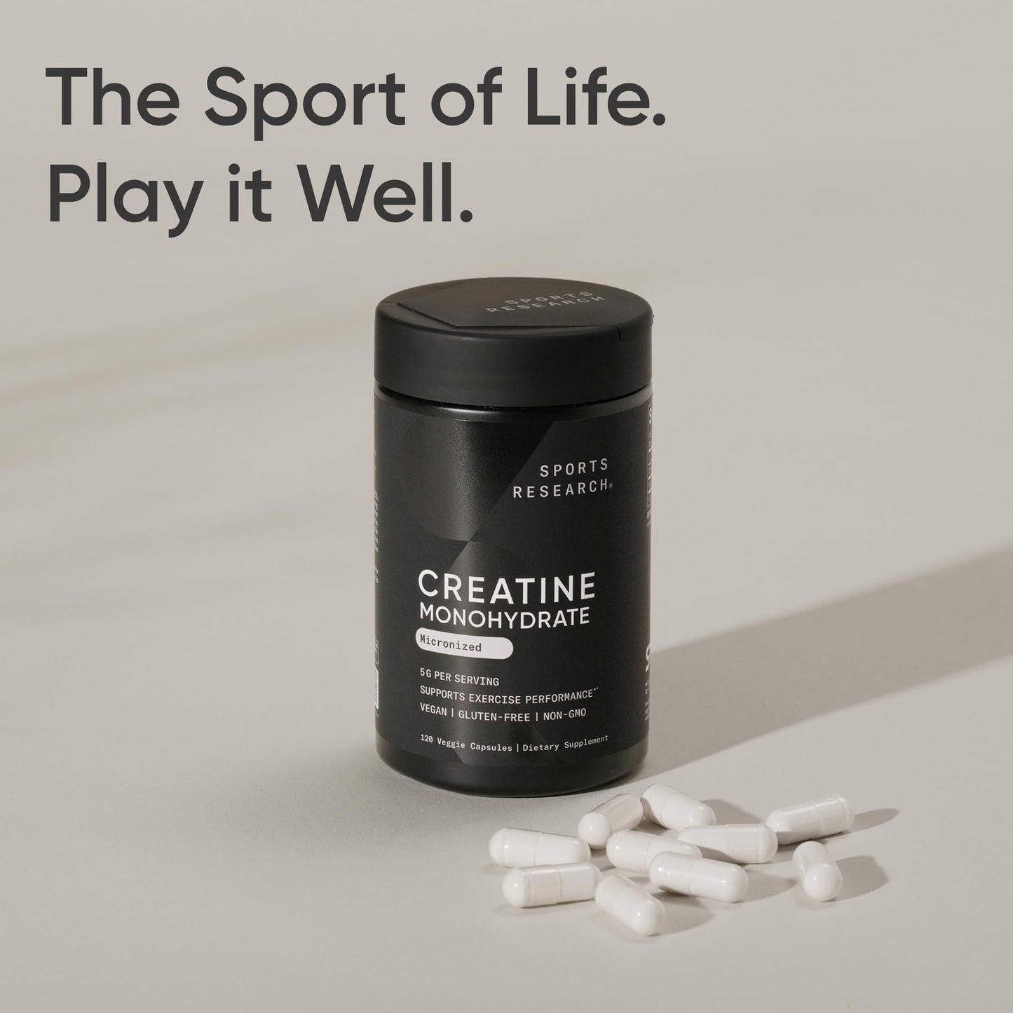 Sports Research® Creatine Monohydrate Capsules - Supports Workout Recovery, Lean Muscle gain, Performance and Strength* - Non-GMO, Vegan Certified - 5g per Servings - 30 Servings - Maple Wellness Supplements