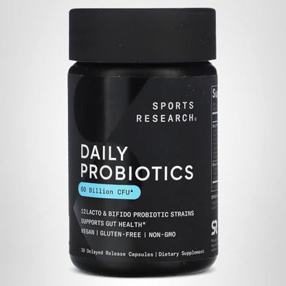 Sports Research Daily Probiotics with Prebiotics, 60 Billion CFU - Vegan Capsules for Gut Health & Digestive Support, Probiotics for Women & Men - Maple Wellness Supplements