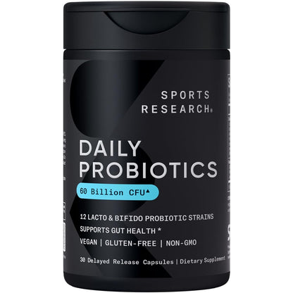 Sports Research Daily Probiotics with Prebiotics, 60 Billion CFU - Vegan Capsules for Gut Health & Digestive Support, Probiotics for Women & Men - Non-GMO Verified & Gluten Free - 30 Count - Maple Wellness Supplements