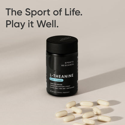 Sports Research Double Strength L-Theanine Supplement - Suntheanine Softgels for Focus, Relaxation & Alertness - Non-Drowsy Support Made with Coconut Oil, Non-GMO & Gluten Free - 200mg, 60 Count - Maple Wellness Supplements