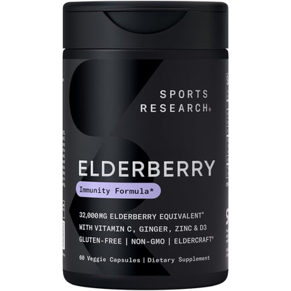 Sports Research® Elderberry Immune Support with Zinc, Ginger, Vitamin C & D3 - Vegan Friendly · Non-GMO · Gluten Free - 60 Veggie Capsules - Maple Wellness Supplements