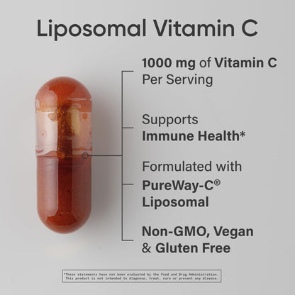 Sports Research® High Potency Liposomal Vitamin C Supplement 1000 mg – Certified Vegan, Non-GMO, Gluten Free | Antioxidant & Immune Support | Ascorbic Acid Vitamin C | 180 Liquid Veggie Capsules - Maple Wellness Supplements