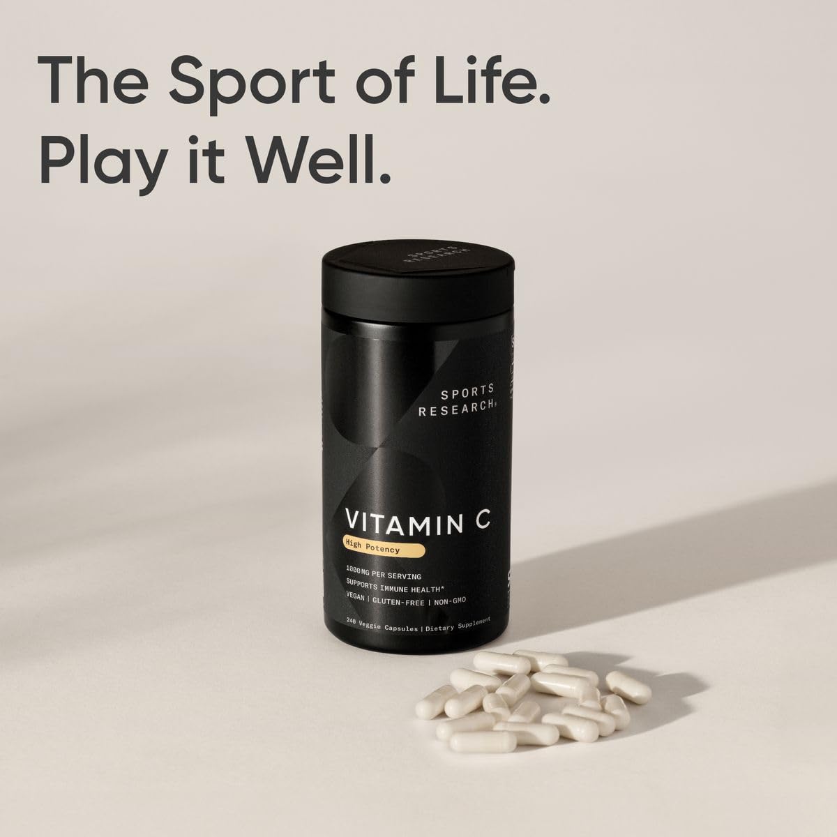Sports Research High Potency Vitamin C Supplement - Vegan Veggie Capsules for Antioxidant Activity & Immune Support - Non-GMO Verified & Gluten Free - Ascorbic Acid Vitamin C 1000mg, 240 Count - Maple Wellness Supplements