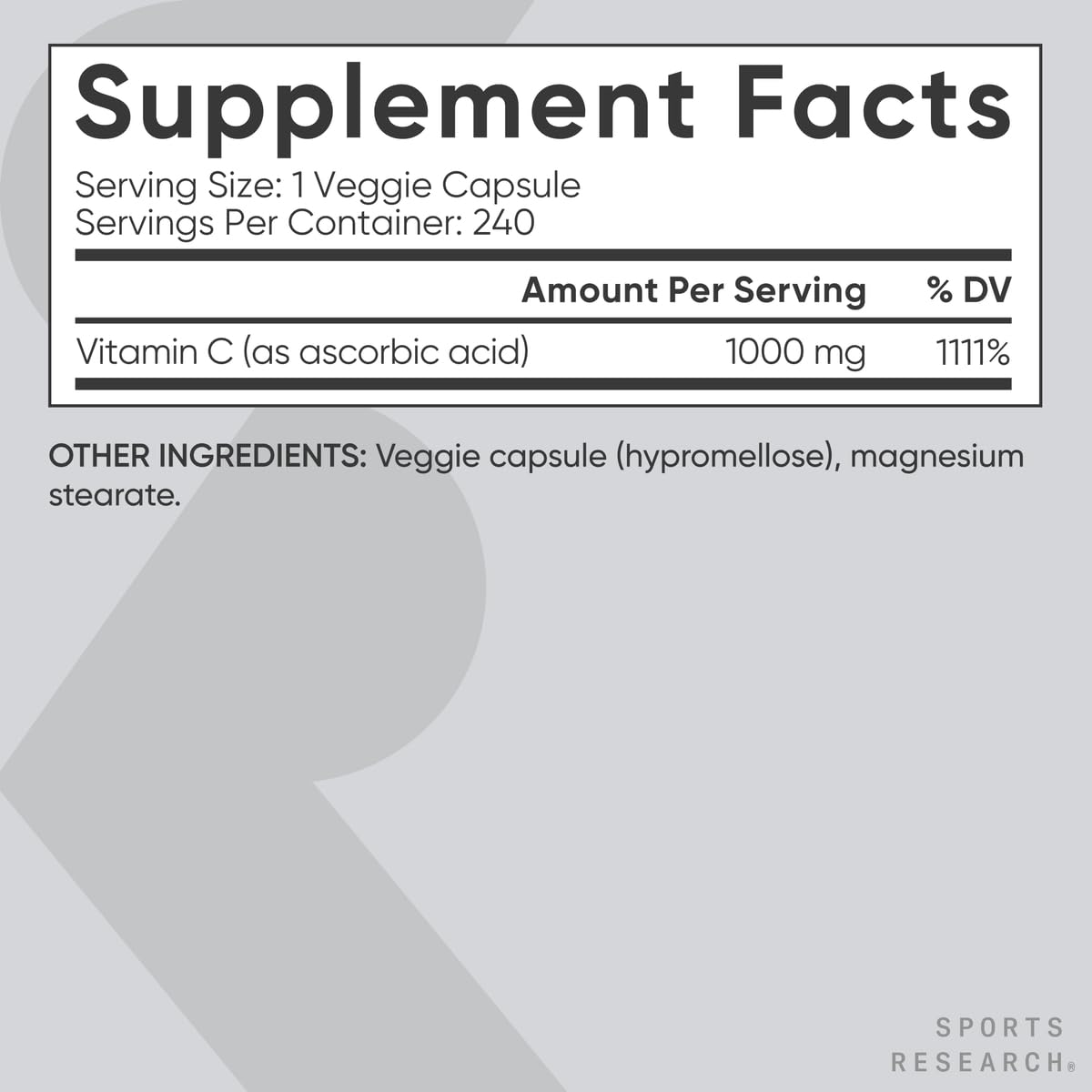 Sports Research High Potency Vitamin C Supplement - Vegan Veggie Capsules for Antioxidant Activity & Immune Support - Non-GMO Verified & Gluten Free - Ascorbic Acid Vitamin C 1000mg, 240 Count - Maple Wellness Supplements