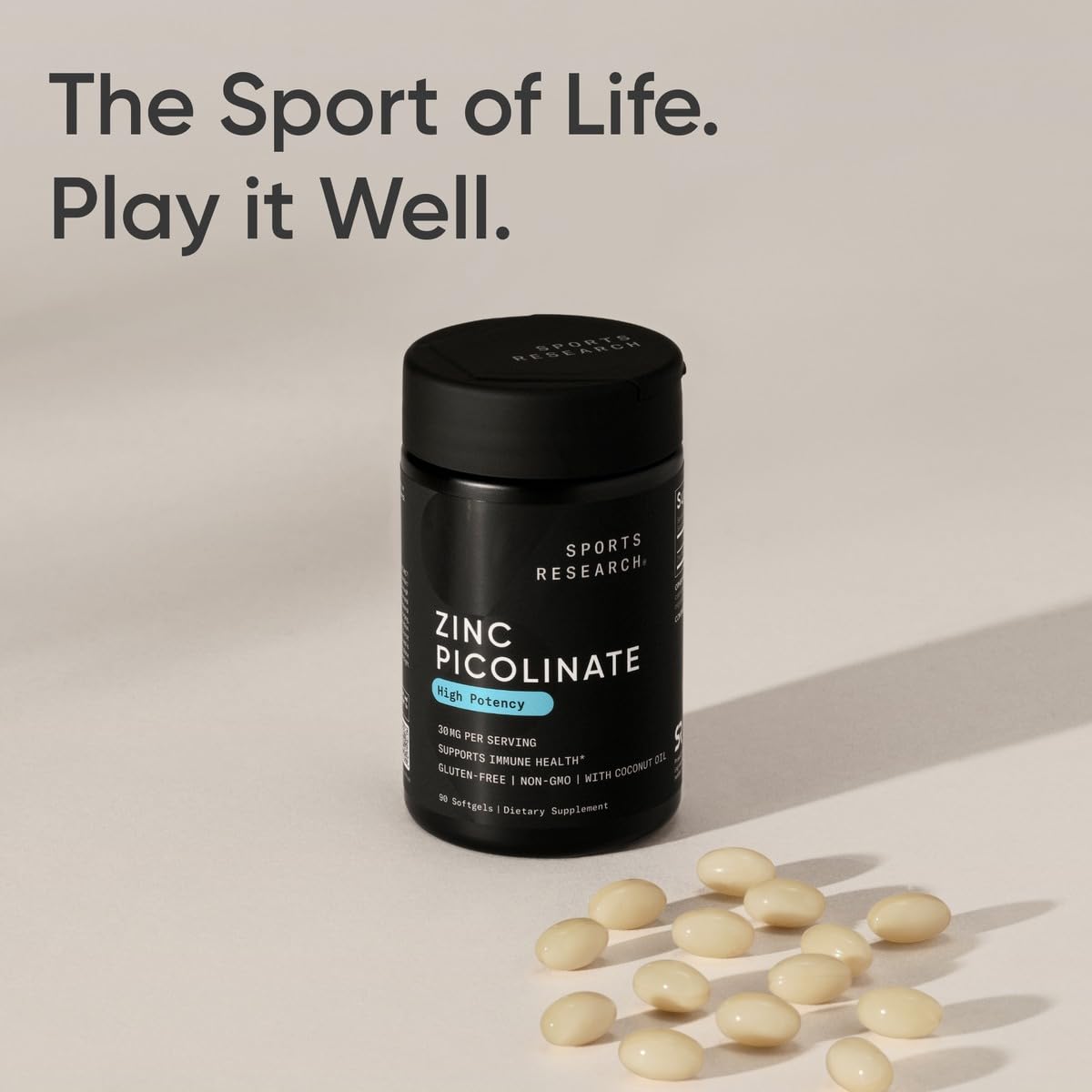 Sports Research High Potency Zinc Picolinate 30mg with Organic Coconut Oil | Highly Absorbable Zinc Supplement for Healthy Immune & Enzyme Function - Maple Wellness Supplements