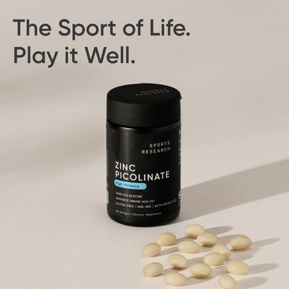 Sports Research High Potency Zinc Picolinate 30mg with Organic Coconut Oil | Highly Absorbable Zinc Supplement for Healthy Immune & Enzyme Function - Maple Wellness Supplements