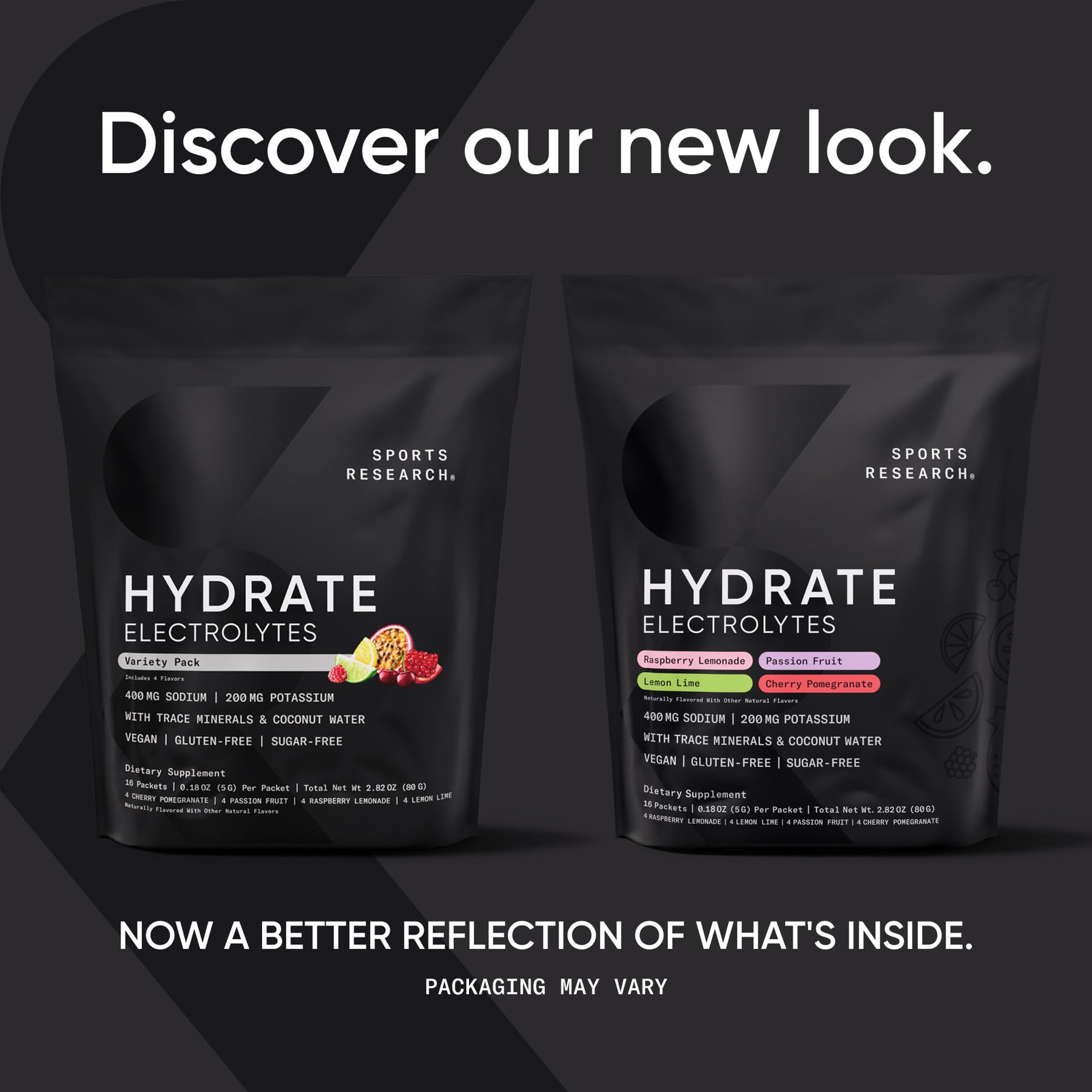 Sports Research® Hydrate Electrolytes Powder Packets - Sugar-Free & Naturally Flavored with Vitamins, Minerals, and Coconut Water - Supports Hydration - 16 Packets - Variety Pack - Maple Wellness Supplements