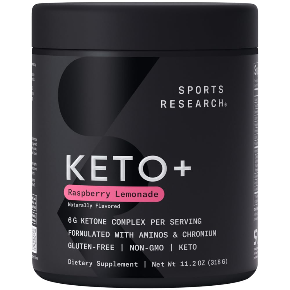 Sports Research® Keto Plus Exogenous Ketones with goBHB® - Premium Keto Powder Supporting Ketosis, Energy & Cognitive Function - Keto Certified · Vegan Friendly · 30 Servings (Raspberry Lemonade) - Maple Wellness Supplements