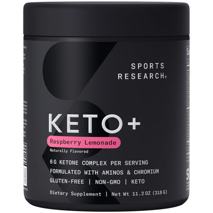 Sports Research® Keto Plus Exogenous Ketones with goBHB® - Premium Keto Powder Supporting Ketosis, Energy & Cognitive Function - Keto Certified · Vegan Friendly · 30 Servings (Raspberry Lemonade) - Maple Wellness Supplements