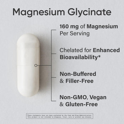 Sports Research® Magnesium Glycinate - Supports Restful Sleep & Enzymatic Processes - 160 mg Chelated Magnesium - Vegan Capsule - 90 Count - Maple Wellness Supplements