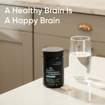 Sports Research® Magnesium L-Threonate Capsules 2000mg - High-Absorption Magtein® for Enhanced Brain Health, Memory, Focus & Restful Sleep Support - Vegan · Non-GMO · Gluten Free - 90 Count - Maple Wellness Supplements