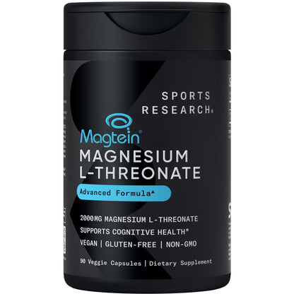 Sports Research® Magnesium L-Threonate Capsules 2000mg - High-Absorption Magtein® for Enhanced Brain Health, Memory, Focus & Restful Sleep Support - Vegan · Non-GMO · Gluten Free - 90 Count - Maple Wellness Supplements