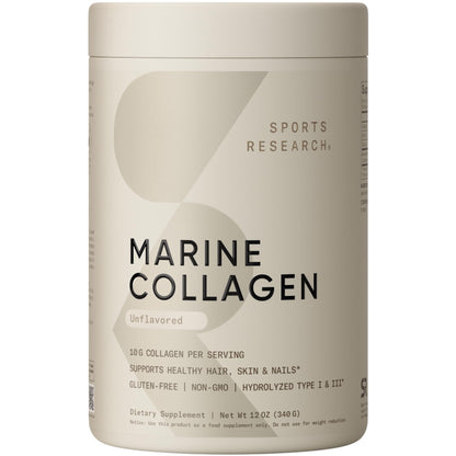 Sports Research Marine Collagen Peptides Powder - Sourced from Wild-Caught Fish, Pescatarian Friendly, Keto Certified & Non-GMO Tested - Maple Wellness Supplements
