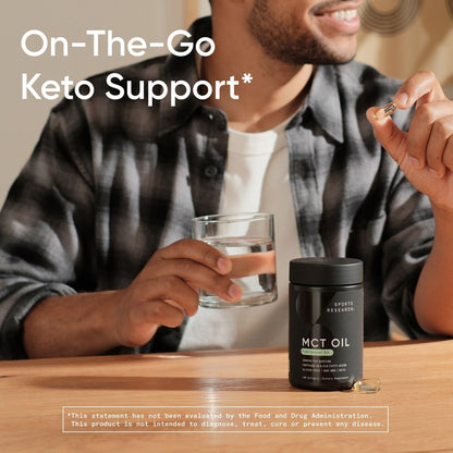 Sports Research MCT Oil Capsules derived from Coconut Oil | Keto Fuel for The Brain & Body | High Potency 3000 mg | Derived from Non-GMO Coconuts (120 Softgels) - Maple Wellness Supplements
