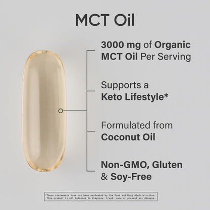 Sports Research MCT Oil Capsules derived from Coconut Oil | Keto Fuel for The Brain & Body | High Potency 3000 mg | Derived from Non-GMO Coconuts (120 Softgels) - Maple Wellness Supplements
