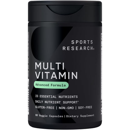Sports Research® Multivitamin – Advanced Formula - 23 Essential Vitamins & Minerals with CoQ10 & Iodine - Daily Nutrient Support*- Non-GMO Tested & Gluten-Free -60 Veggie Capsules - Maple Wellness Supplements