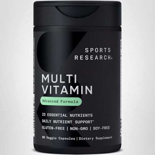 Sports Research® Multivitamin – Advanced Formula - 23 Essential Vitamins & Minerals with CoQ10 & Iodine - Daily Nutrient Support*- Non-GMO Tested & Gluten-Free -60 Veggie Capsules - Maple Wellness Supplements