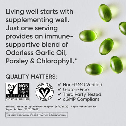 Sports Research® Odorless Garlic Oil Pills with Parsley & Chlorophyll - Vegan Certified · Non-GMO · Gluten Free - 150 Plantgel Capsules - Maple Wellness Supplements
