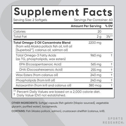 Sports Research® Omega-3 Fish Oil Bundle - Total Omega-3 2200mg (Krill, Salmon & Pollock) + Triple Strength Fish Oil 1250mg - High EPA & DHA Supplement - Maple Wellness Supplements