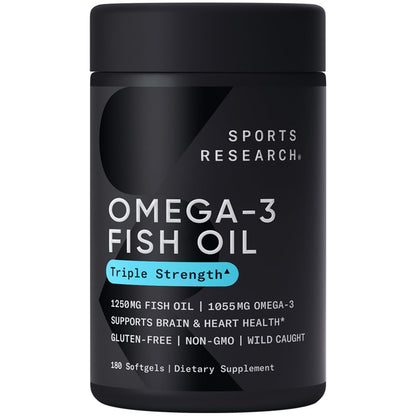 Sports Research Omega-3 Fish Oil, Triple Strength, 180 Softgels - Maple Wellness Supplements