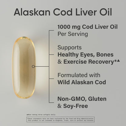 Sports Research® Omega-3 Wild Alaskan Cod Liver Oil 1000mg with Vitamins A (1000 IU) & D3 (400 IU) - Burpless, Bovine Free, Non-GMO, & MSC Certified Sustainable - 120 Softgels - Maple Wellness Supplements