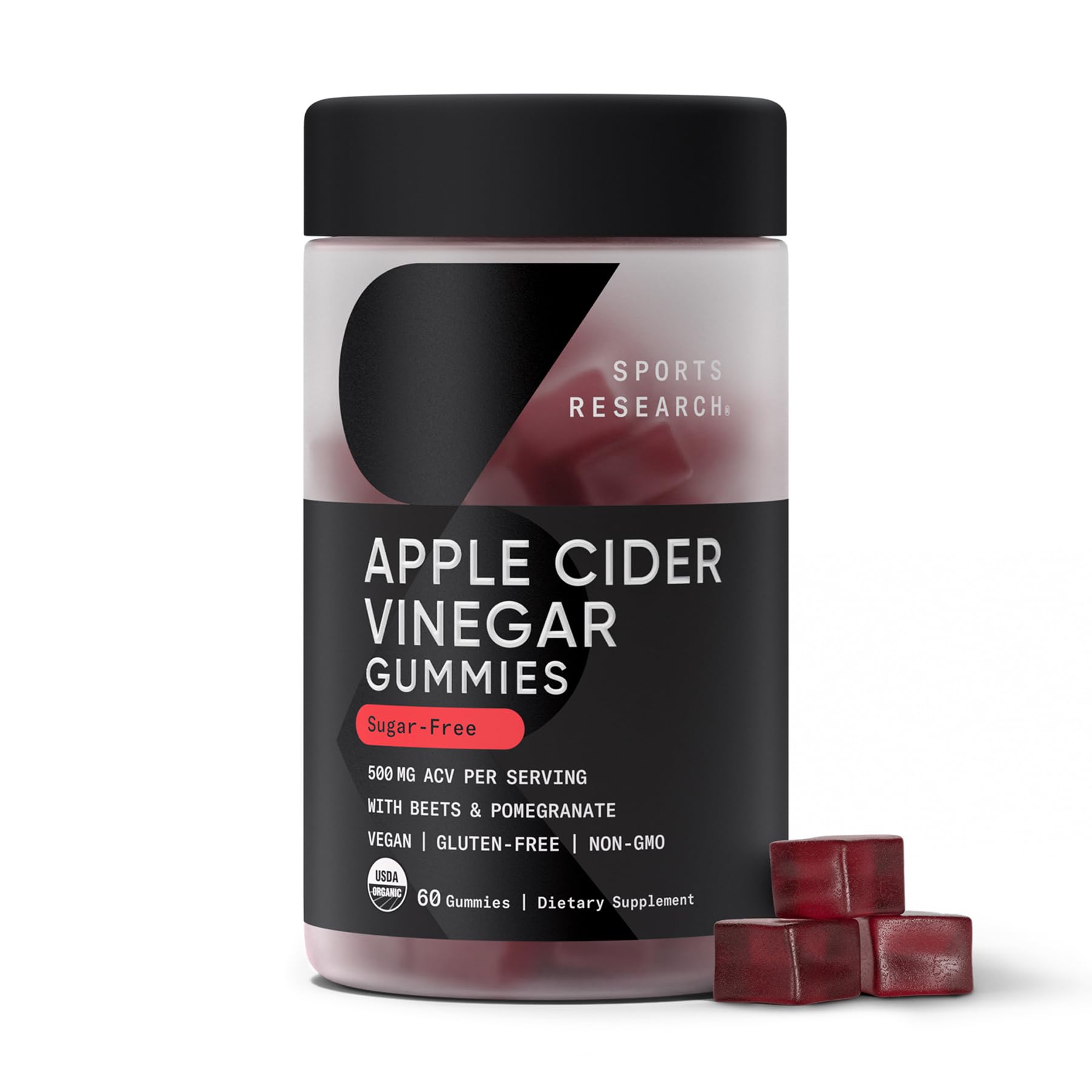 Sports Research Organic Apple Cider Vinegar Gummies - for Diet Cleanses & Digestion | 500mg | Non-GMO Tested, Certified Vegan, Gluten Free ACV - 60 Gummies for Adults, 1 Month Supply - Maple Wellness Supplements