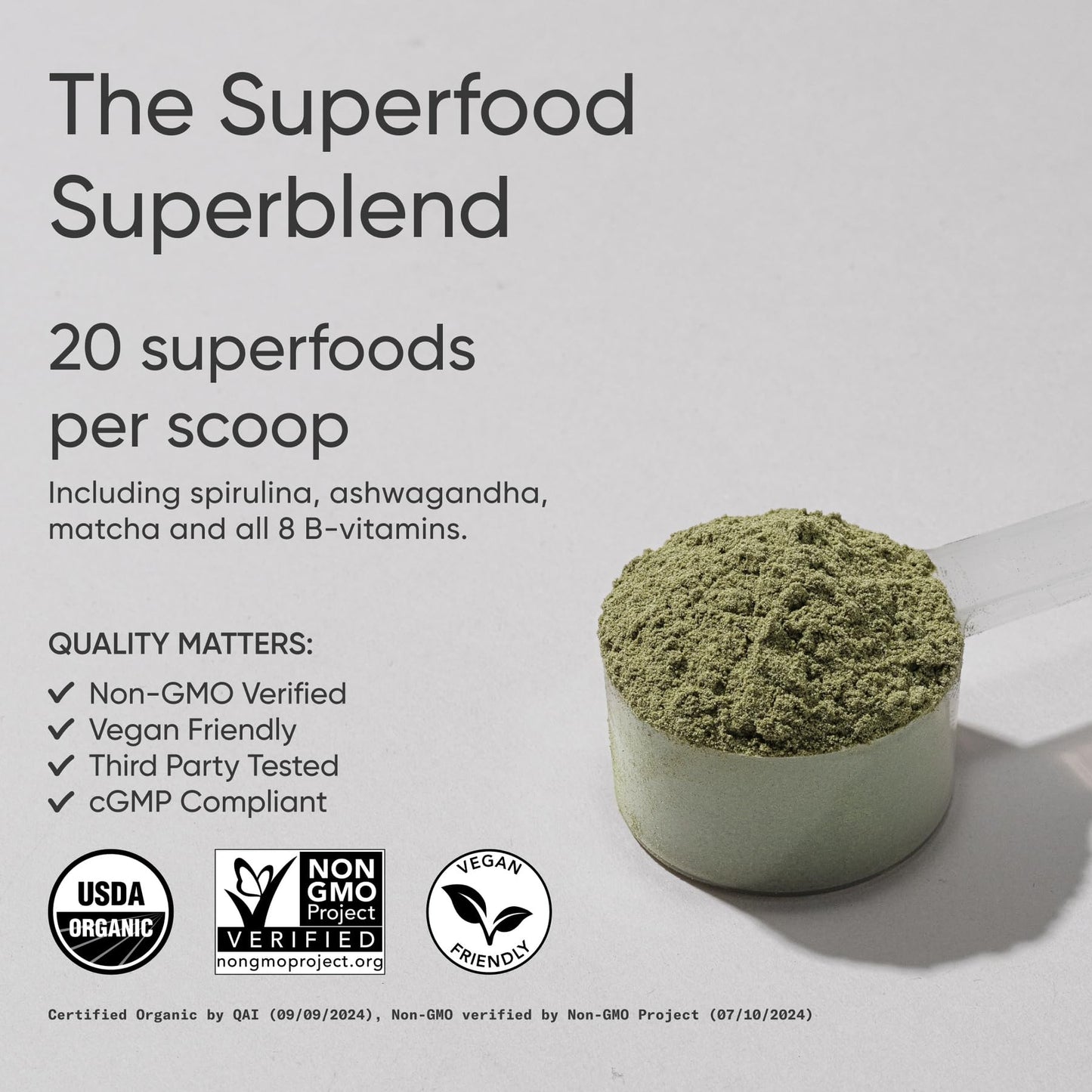 Sports Research® Organic Greens Superfood Powder w/Spirulina & Chlorella, Adaptogens, Enzymes, Probiotics & 8 VIT Bs for Gut & Mood Support* - Vegan, Sugar-Free & Low-Cal Original 20 Servings - Maple Wellness Supplements