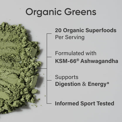 Sports Research® Organic Greens Superfood Powder w/Spirulina & Chlorella, Adaptogens, Enzymes, Probiotics & 8 VIT Bs for Gut & Mood Support* - Vegan, Sugar-Free & Low-Cal Original 20 Servings - Maple Wellness Supplements