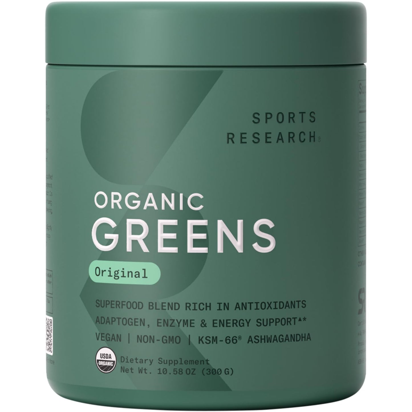 Sports Research® Organic Greens Superfood Powder w/Spirulina & Chlorella, Adaptogens, Enzymes, Probiotics & 8 VIT Bs for Gut & Mood Support* - Vegan, Sugar-Free & Low-Cal Original 30 Servings - Maple Wellness Supplements