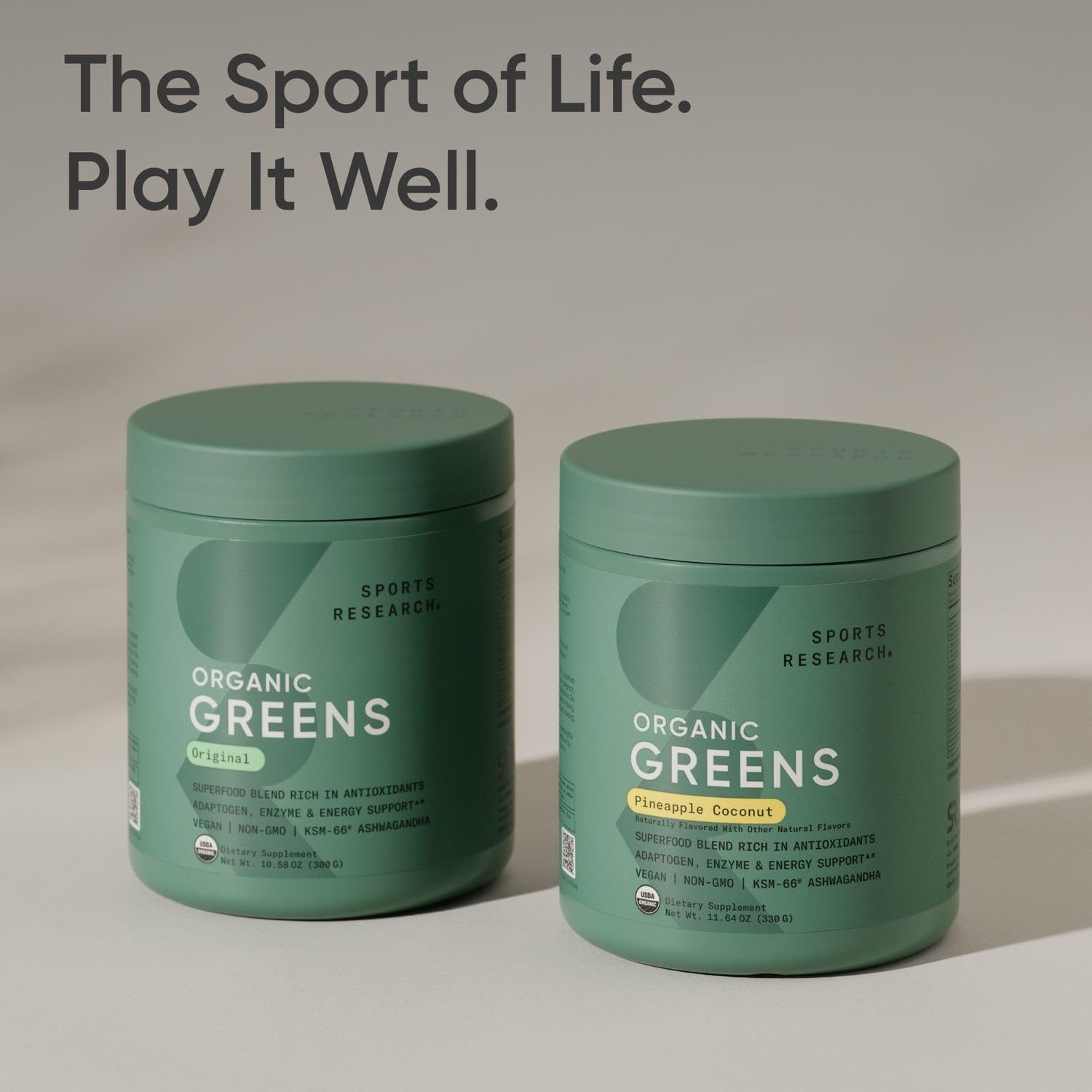 Sports Research® Organic Greens Superfood Powder w/Spirulina & Chlorella, Adaptogens, Enzymes, Probiotics & 8 VIT Bs for Gut & Mood Support* - Vegan, Sugar-Free & Low-Cal Original 30 Servings - Maple Wellness Supplements