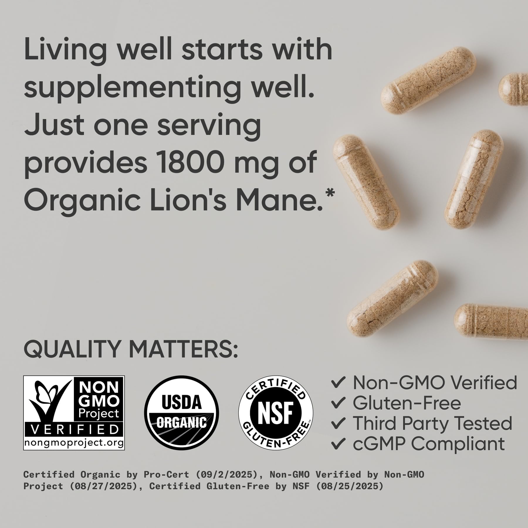 Sports Research® Organic Lion's Mane Mushroom Supplement 1800mg - Brain Health, Focus & Cognitive Supports - USDA Certified Organic · Non-GMO · Vegan - 90 Count Capsules - Maple Wellness Supplements