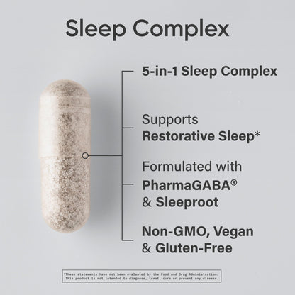 Sports Research® Sleep Complex- Melatonin-Free Vegan Capsules - with Valerian Root, GABA, L-Theanine, Magnesium & 5-HTP - 30 Servings - Maple Wellness Supplements