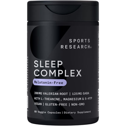 Sports Research® Sleep Complex- Melatonin-Free Vegan Capsules - with Valerian Root, GABA, L-Theanine, Magnesium & 5-HTP - 30 Servings - Maple Wellness Supplements