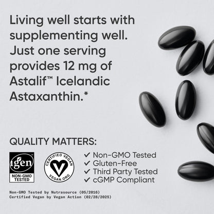 Sports Research Triple Strength Vegan Astaxanthin Supplement from Algae - Plant Based Softgels for Antioxidant Activity, Skin & Eye Health - Non-GMO Verified, Made with Coconut Oil - 12mg, 60 Count - Maple Wellness Supplements