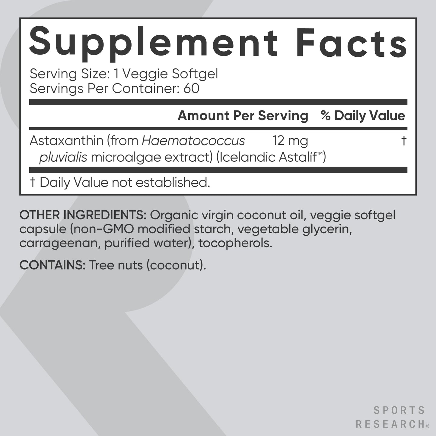 Sports Research Triple Strength Vegan Astaxanthin Supplement from Algae - Plant Based Softgels for Antioxidant Activity, Skin & Eye Health - Non-GMO Verified, Made with Coconut Oil - 12mg, 60 Count - Maple Wellness Supplements