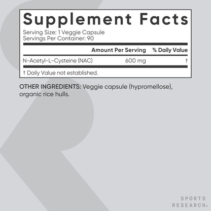 Sports Research Vegan NAC Supplement (N-Acetyl Cysteine) 600 mg - Supports Antioxidant Activity - NAC 600 mg - Non-GMO - Maple Wellness Supplements