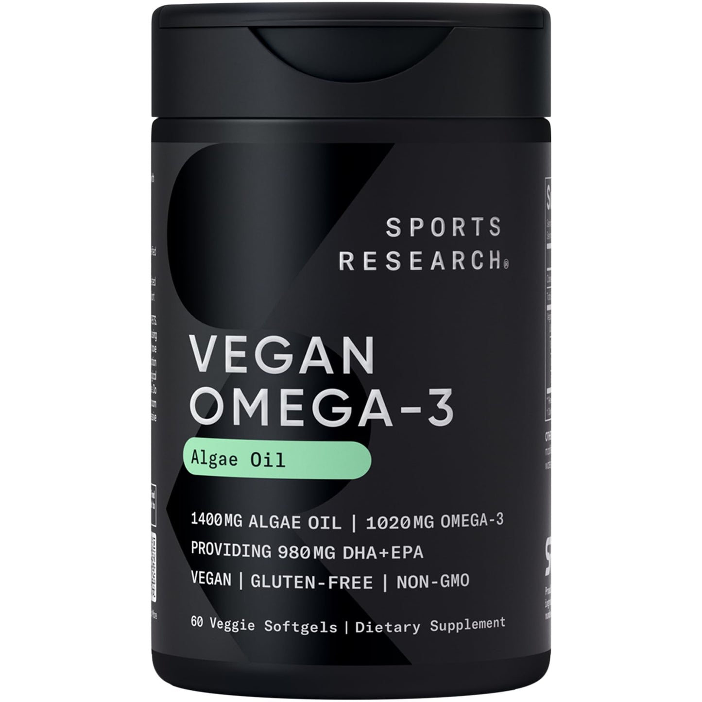 Sports Research Vegan Omega-3 Fish Oil Alternative from Algae Oil - Highest Levels of Vegan DHA & EPA Fatty Acids | Non-GMO Tested & Vegan Certified - 60 Veggie Softgels (Carrageenan Free) - Maple Wellness Supplements