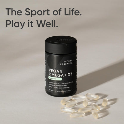 Sports Research Vegan Omega-3 with Vitamin D3 Softgels - 1020mg Omega-3 & 5000iu D3 Supplement - Fish Oil Alternative with Vitamin D Plant-Based Support from Algae Oil - 60 Veggie Softgels for Adults - Maple Wellness Supplements
