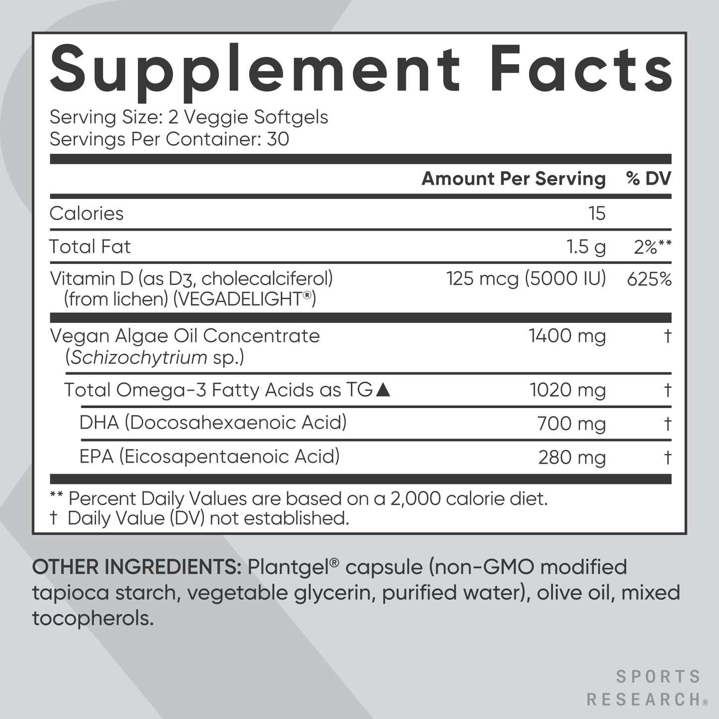 Sports Research Vegan Omega-3 with Vitamin D3 Softgels - 1020mg Omega-3 & 5000iu D3 Supplement - Fish Oil Alternative with Vitamin D Plant-Based Support from Algae Oil - 60 Veggie Softgels for Adults - Maple Wellness Supplements
