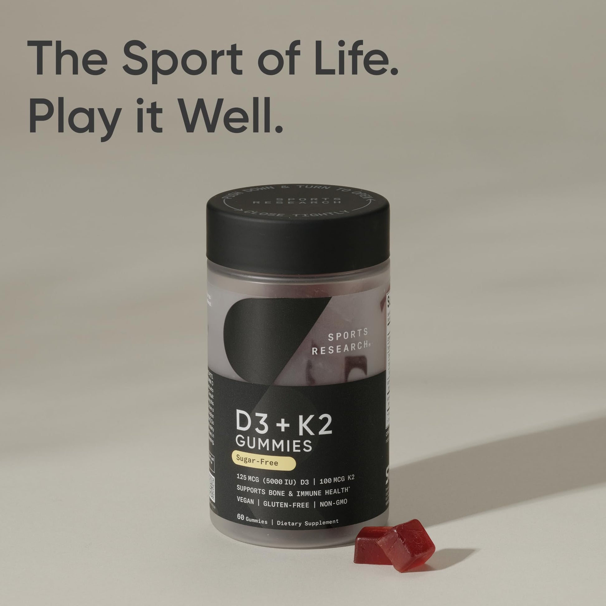 Sports Research® Vegan Vitamin D3 + K2 Sugar-Free Gummies - 125mcg (5000iu) Vitamin D w/ 100mcg Mk7 Vitamin K - Supports Bone & Immune Health - Maple Wellness Supplements