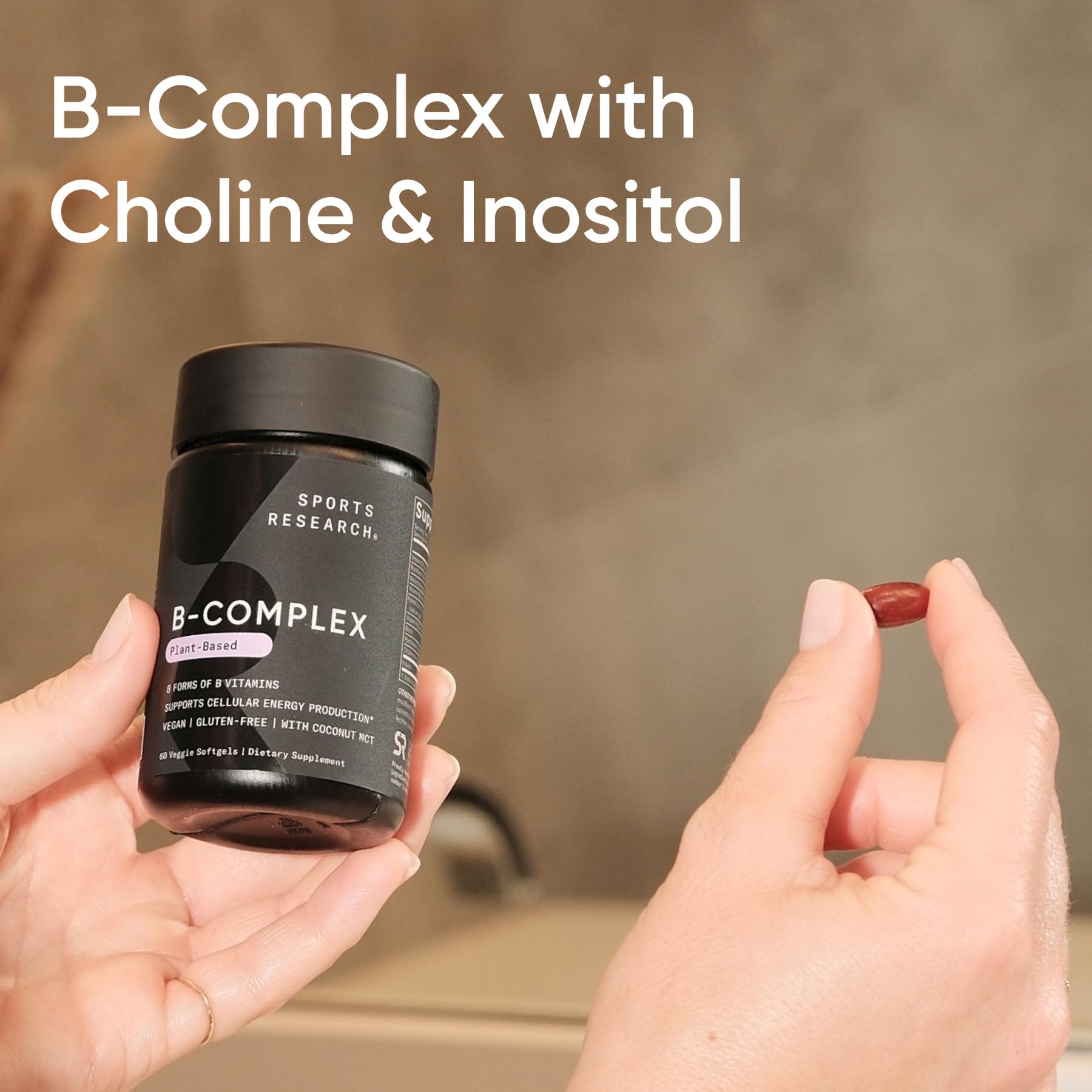 Sports Research® Vitamin B-Complex - Full Spectrum of B Vitamins with Methylated B12 & Folate - Gluten Free · Plant-Based · Non-GMO · Vegan-Friendly Formula - 120 Veggie Softgels - Maple Wellness Supplements