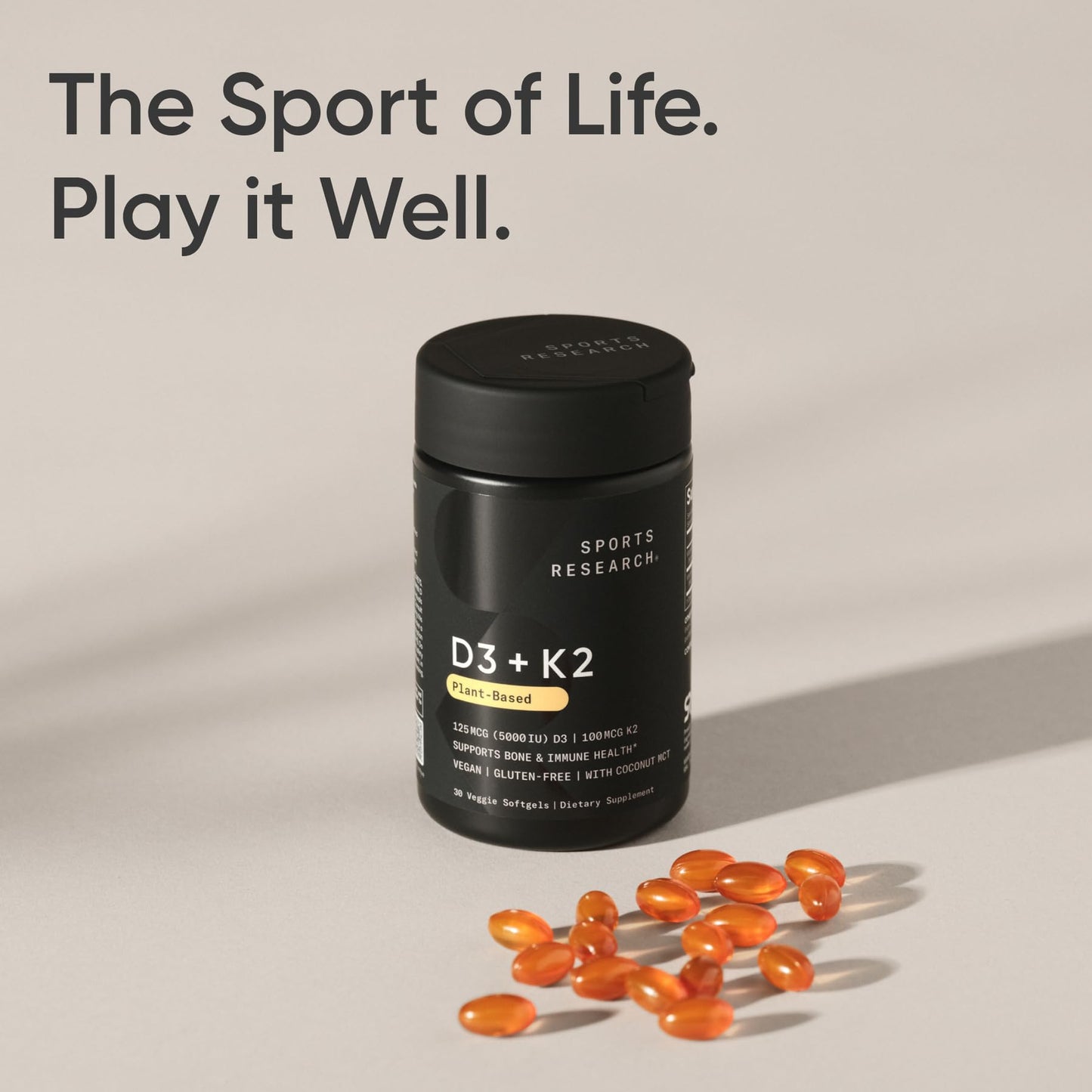 Sports Research® Vitamin D3 + K2 with 10,000iu of Plant-Based D3 & 100mcg of Vitamin K2 as MK-7 | Non-GMO Verified & Vegan Certified 60ct - Maple Wellness Supplements