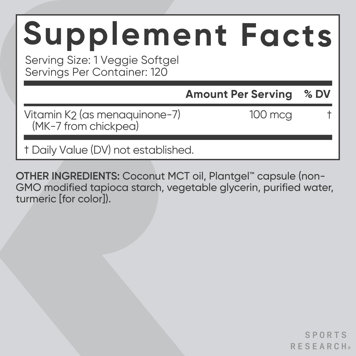 Sports Research Vitamin K2 as MK-7 100mcg with Coconut MCT Oil - 120 Veggie Softgels (4 Month Supply) Vegan Certified, Non-GMO Verified, Gluten & Soy Free - Maple Wellness Supplements
