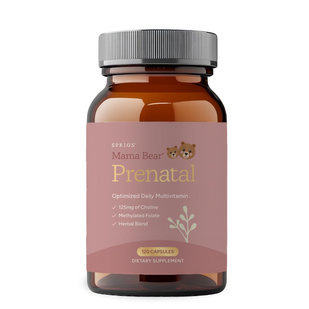 SPRIGS Mama Bear Prenatal Gold Multivitamin with Choline and Methylated Folate for Pregnancy Support Easy to Digest Prenatal Vitamins - Maple Wellness Supplements