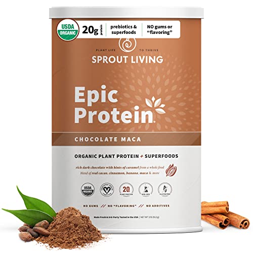 Sprout Living Epic Protein, Plant Based Protein & Superfoods Powder, Chocolate Maca - Maple Wellness Supplements